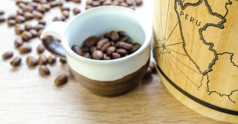 Peru Food - Round White and Brown Mug With Coffee Beans